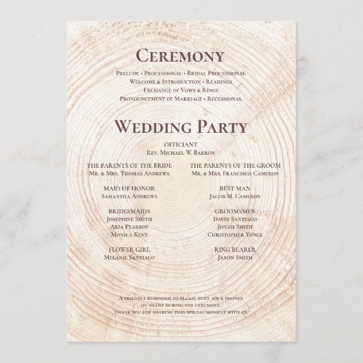 Rustic Wedding woodland Tree bark Custom Program プログラム (裏面)