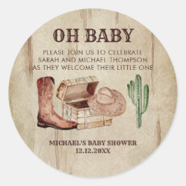 Rustic Western Baby Shower Cowboy Theme ラウンドシール
