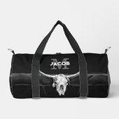 Rustic Western Black And White Bull Skull Monogram ダッフルバッグ (正面)