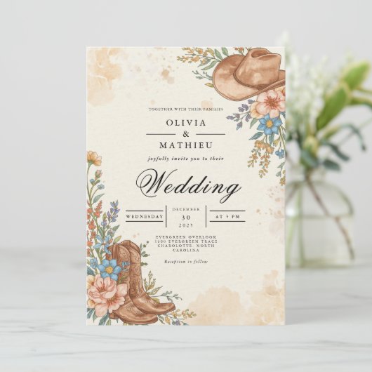 Rustic Western Bloom Flourish Wedding 招待状 (スタンド正面)