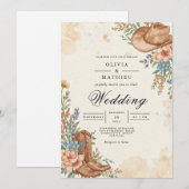 Rustic Western Bloom Flourish Wedding 招待状 (正面/裏面)