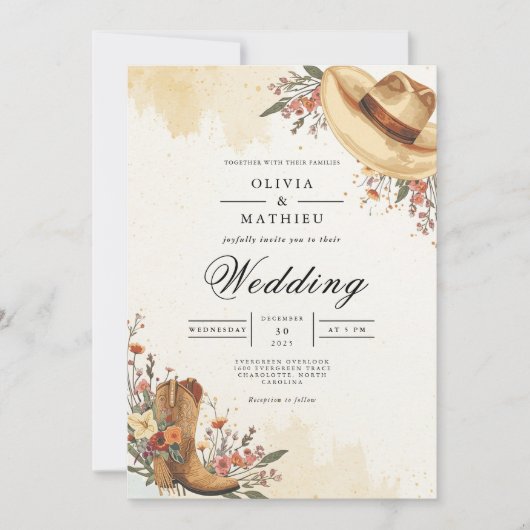 Rustic Western Bloom Wedding 招待状 (正面)
