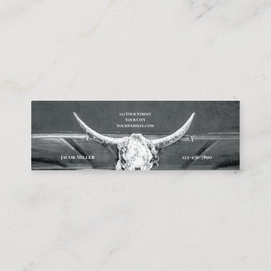 Rustic Western Charcoal Grey White Bull Cow Skull スキニー名刺 (裏面)