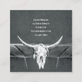 Rustic Western Charcoal Grey White Bull Cow Skull スクエア名刺 (裏面)