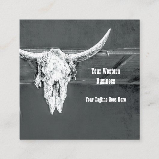Rustic Western Charcoal Grey White Bull Cow Skull スクエア名刺 (正面)