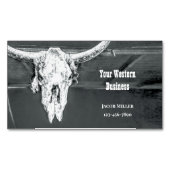 Rustic Western Charcoal Grey White Bull Cow Skull マグネット名刺 (正面)