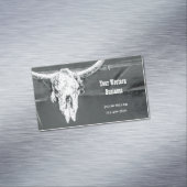 Rustic Western Charcoal Grey White Bull Cow Skull マグネット名刺 (インサイチュ)