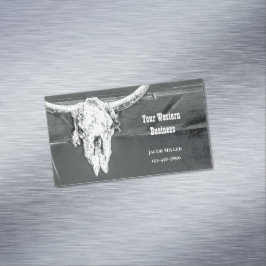 Rustic Western Charcoal Grey White Bull Cow Skull マグネット名刺
