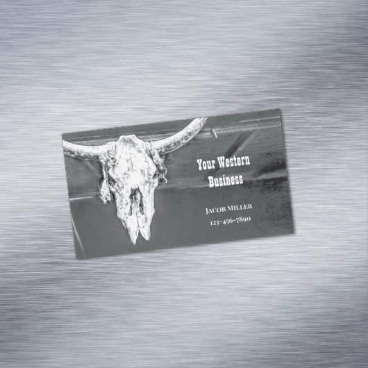 Rustic Western Charcoal Grey White Bull Cow Skull マグネット名刺 (インサイチュ)