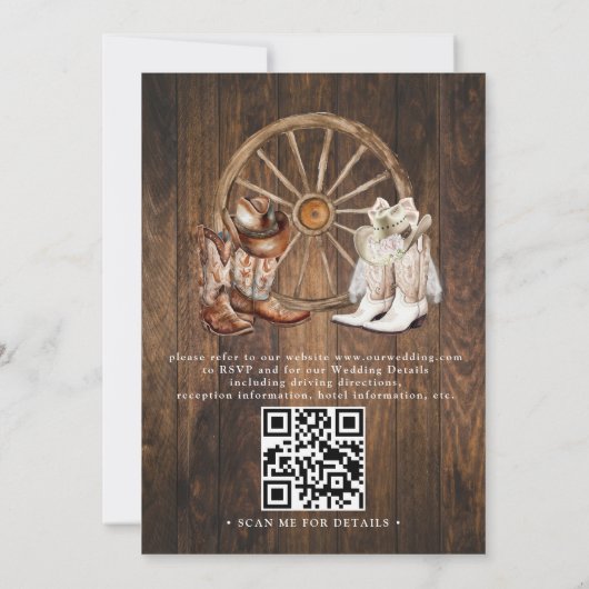 Rustic Western Country Barn QR Code Wedding 招待状 (裏面)