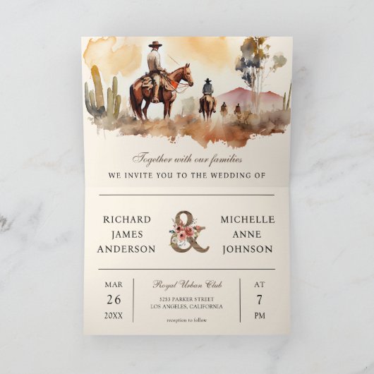 Rustic Western Cowboy All in One QR Code Wedding 招待状 (内部)