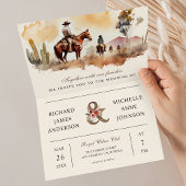 Rustic Western Cowboy All in One QR Code Wedding 招待状