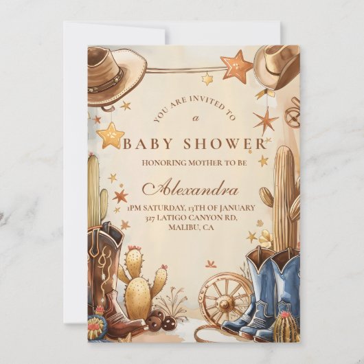 Rustic Western Cowboy Baby Shower 招待状 (正面)
