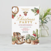 Rustic Western Cowboy Boots & Cactus Holiday  招待状 (スタンド正面)