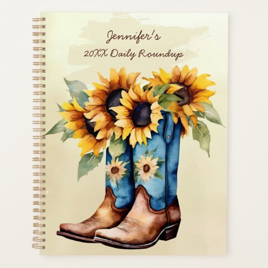 Rustic Western Cowboy Boots & Sunflowers プランナー手帳 (正面)