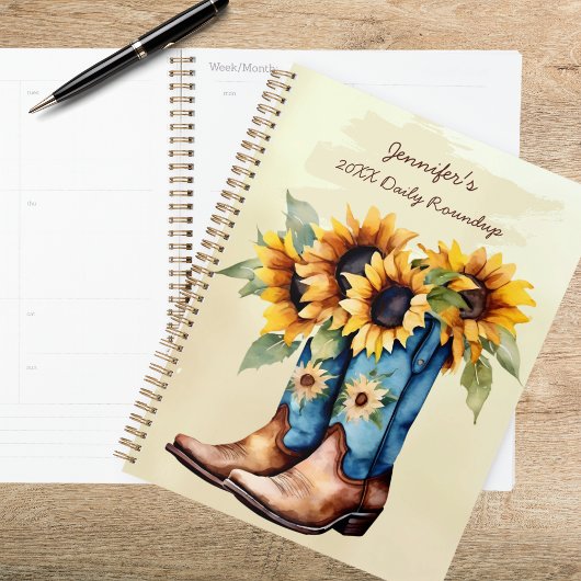 Rustic Western Cowboy Boots & Sunflowers プランナー手帳