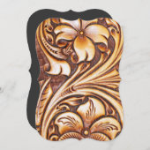 Rustic Western cowboy embossed leather 招待状 (正面/裏面)