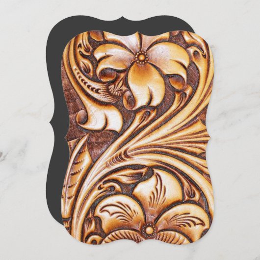 Rustic Western cowboy embossed leather 招待状 (正面/裏面)