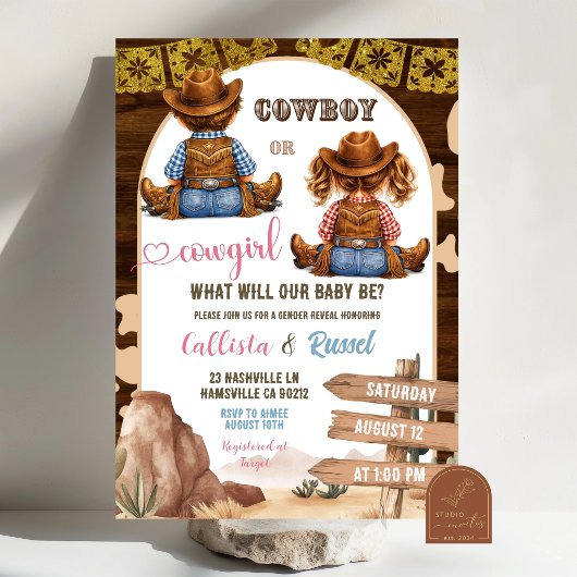 Rustic Western Cowboy or Cowgirl Gender Reveal 招待状