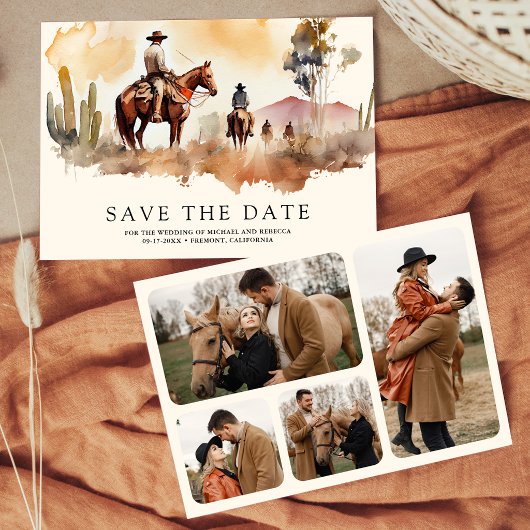 Rustic Western Cowboy Photo Collage Wedding セーブザデート