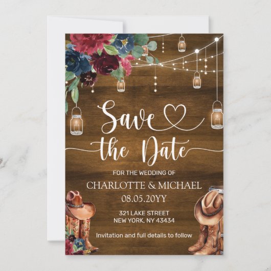 Rustic Western Cowboy Save the Date Wedding 招待状 (正面)