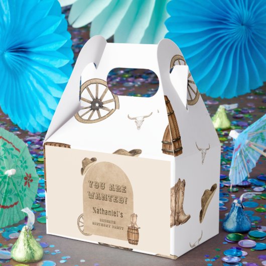 Rustic western cowboy you are wanted birthday フェイバーボックス (パーティー)