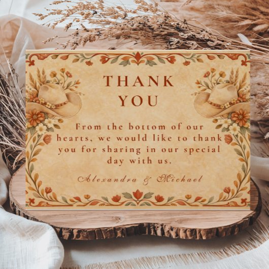 Rustic Western Cowgirl Garden Wedding サンキューカード