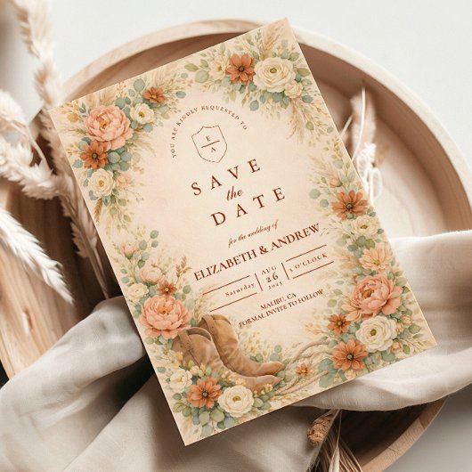 Rustic Western Floral Arch Wedding セーブザデート