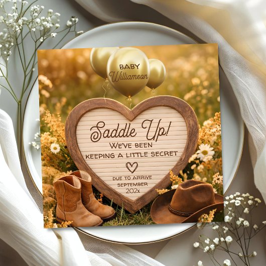 Rustic Western Heart Sign Baby Reveal Pregnancy 案内状