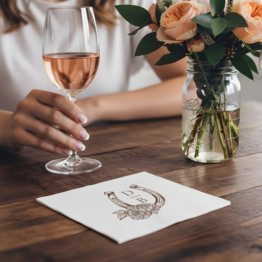 Rustic Western Horseshoe Custom Monogram Wedding スタンダードカクテルナプキン