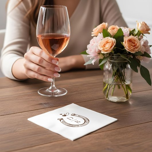 Rustic Western Horseshoe Custom Monogram Wedding スタンダードカクテルナプキン