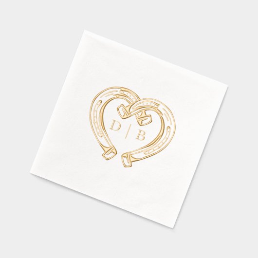 Rustic Western Horseshoe Heart Monogram Wedding 箔ナプキン (左)