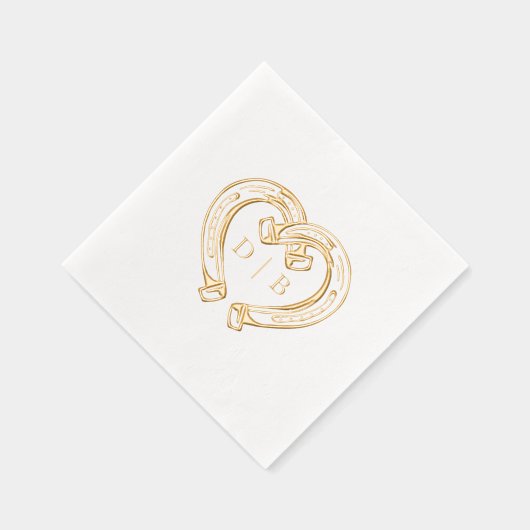 Rustic Western Horseshoe Heart Monogram Wedding 箔ナプキン (右)