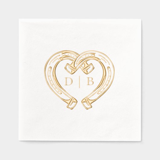 Rustic Western Horseshoe Heart Monogram Wedding 箔ナプキン (正面)