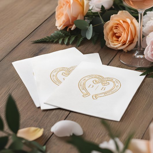 Rustic Western Horseshoe Heart Monogram Wedding 箔ナプキン