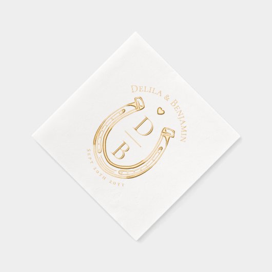 Rustic Western Horseshoe Love Monogram Wedding 箔ナプキン (右)