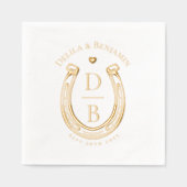 Rustic Western Horseshoe Love Monogram Wedding 箔ナプキン (正面)
