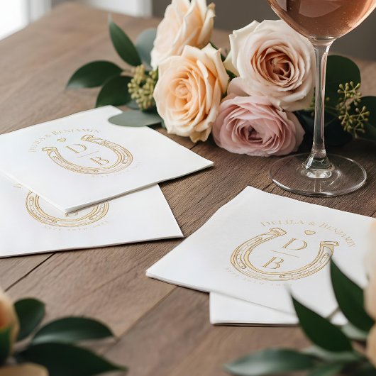 Rustic Western Horseshoe Love Monogram Wedding 箔ナプキン
