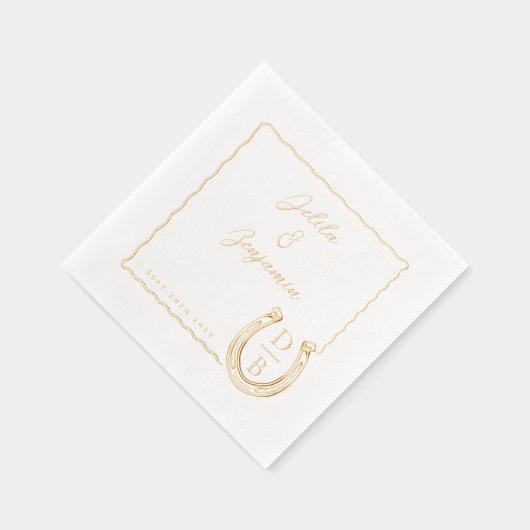 Rustic Western Horseshoe Name & Monogram Wedding 箔ナプキン (右)