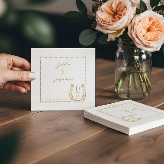 Rustic Western Horseshoe Name & Monogram Wedding 箔ナプキン