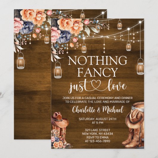 Rustic Western Nothing Fancy Just Love Wedding 招待状 (正面/裏面)
