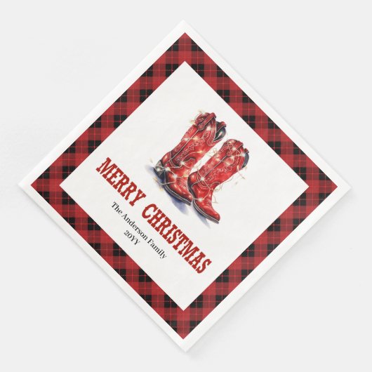 Rustic Western Red Black Tartan Holiday Napkins (コーナー)