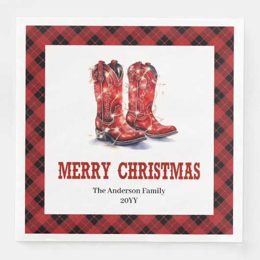 Rustic Western Red Black Tartan Holiday Napkins (正面)