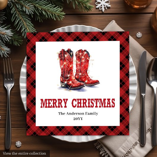 Rustic Western Red Black Tartan Holiday Napkins