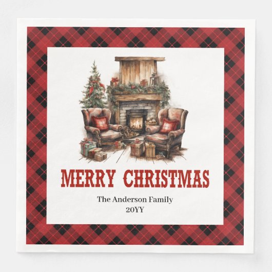Rustic Western Red Plaid Party Paper Napkins (正面)