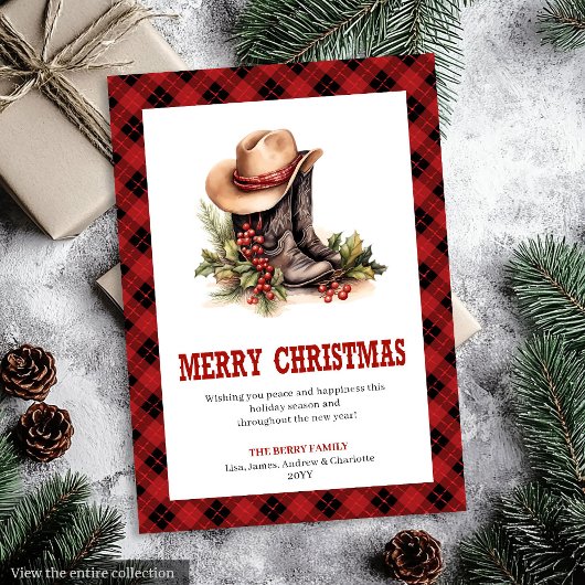 Rustic Western Red Tartan Holiday Greeting Card シーズンカード