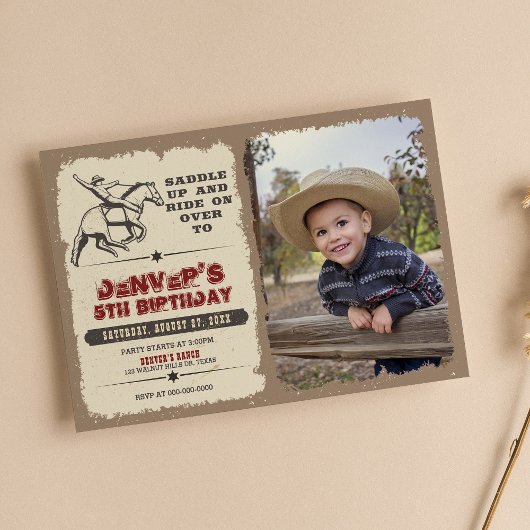 Rustic Western Rodeo Cowboy Birthday Invitation 招待状