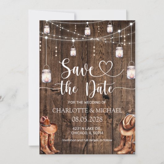 Rustic Western Save the Date Wedding 招待状 (正面)