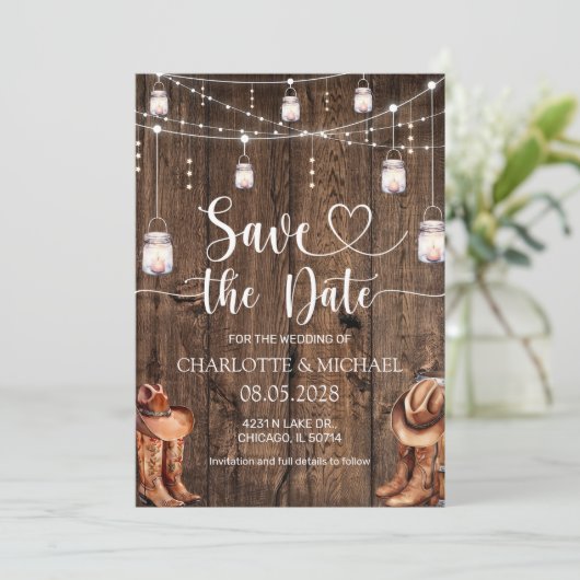 Rustic Western Save the Date Wedding 招待状 (スタンド正面)