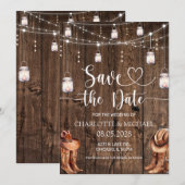Rustic Western Save the Date Wedding 招待状 (正面/裏面)